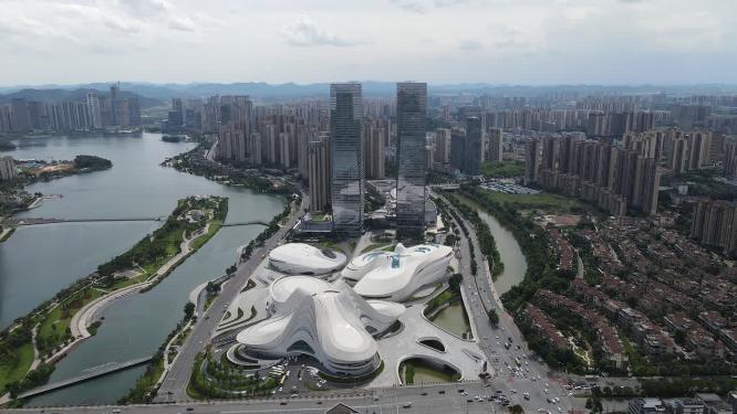 湖南长沙梅溪湖金茂双塔航拍