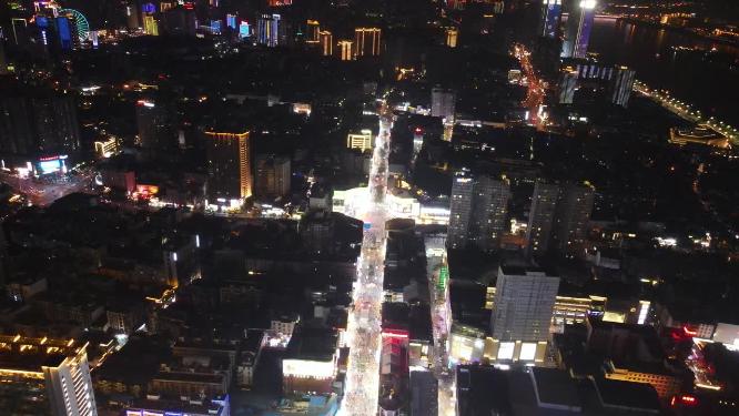 湖南长沙黄兴路步行街夜景航拍
