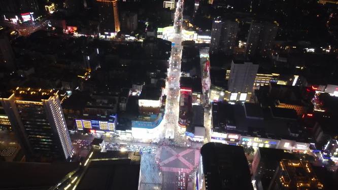 湖南长沙黄兴路步行街夜景航拍