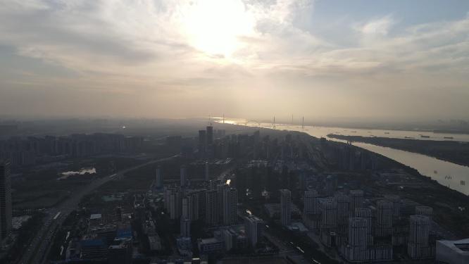 航拍南京城市日落