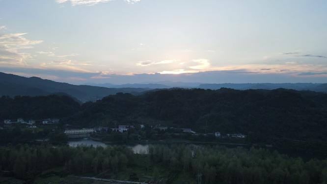 乡村田园山川日落航拍