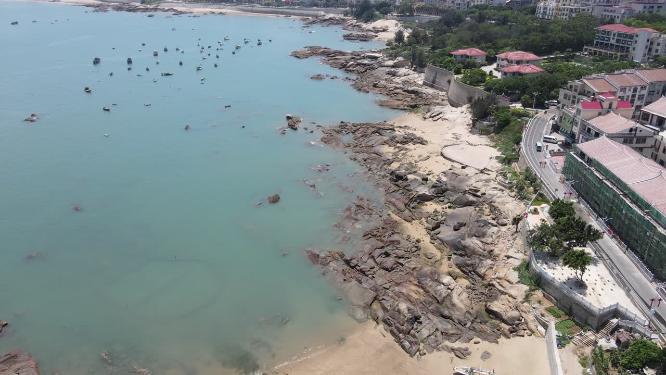 大海海浪沙滩礁石岛屿航拍
