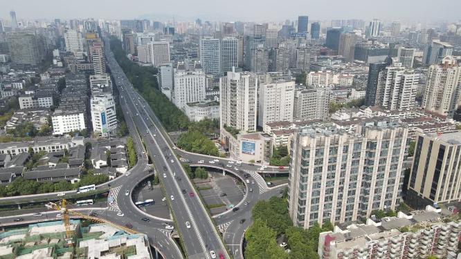 浙江杭州城市交通航拍