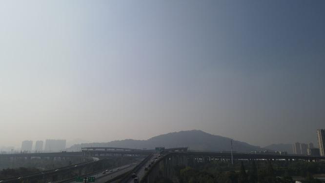 浙江航拍城市雾霾天气航拍