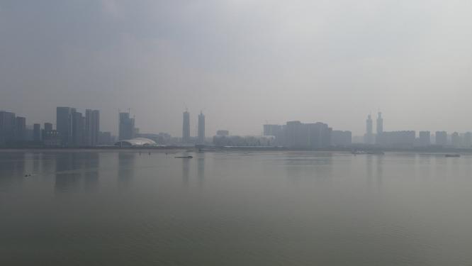 浙江航拍城市雾霾天气航拍
