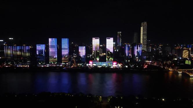 湖南长沙城市夜景灯光航拍