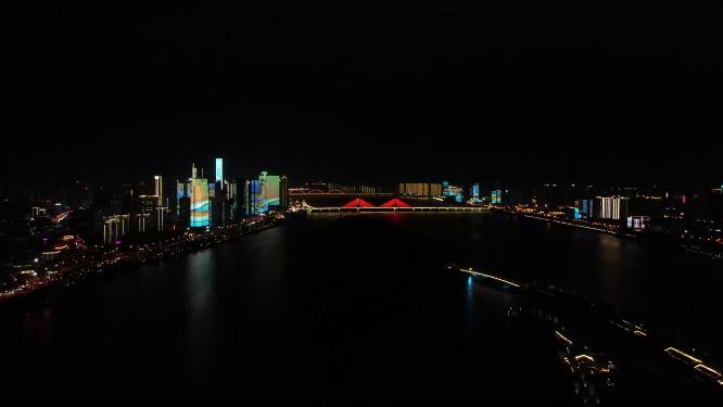 湖南长沙城市夜景灯光航拍