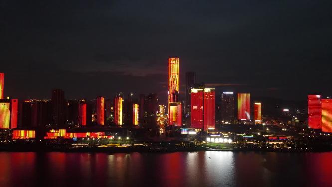 湖南长沙城市夜景灯光航拍