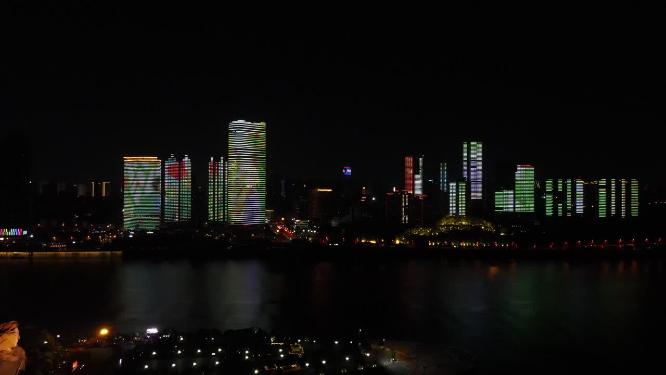 湖南长沙城市夜景灯光航拍