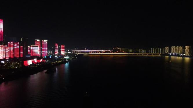湖南长沙城市夜景灯光航拍