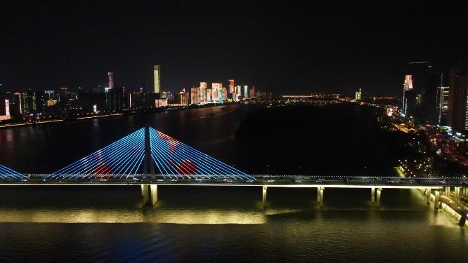 湖南长沙城市夜景灯光航拍