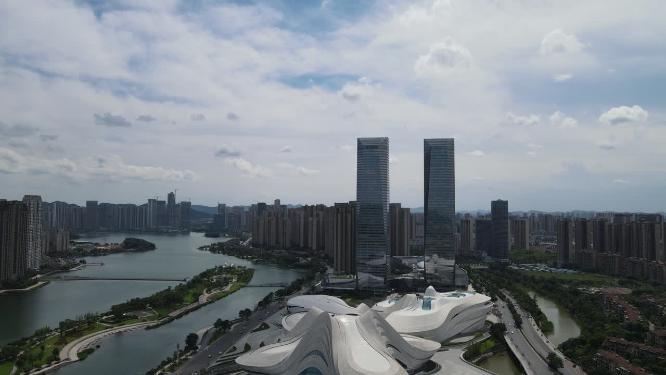 湖南长沙梅溪湖金茂双塔航拍