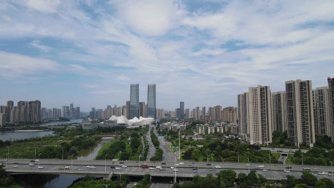 湖南长沙梅溪湖金茂双塔航拍