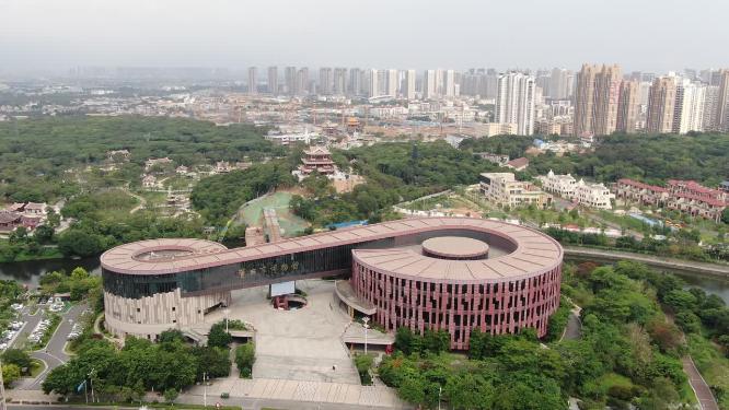福建莆田博物馆地标建筑航拍