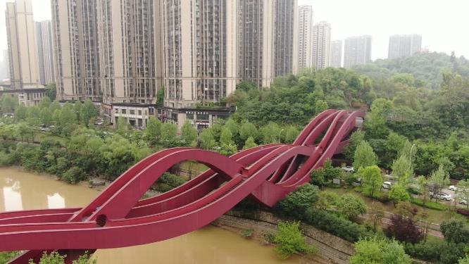 航拍湖南长沙中国结桥梁