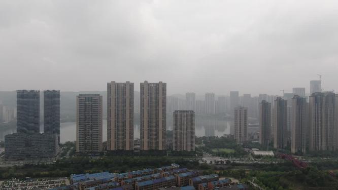 航拍湖南长沙梅溪湖生态城