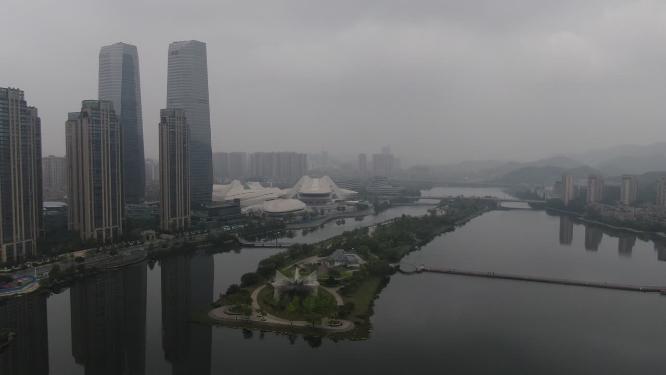 航拍湖南长沙梅溪湖生态城