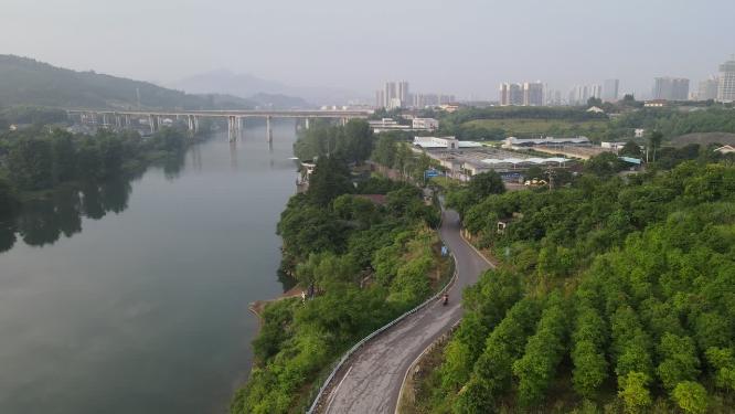 乡村沿河公路航拍