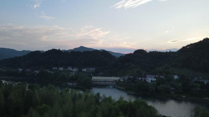 乡村田园山川日落航拍