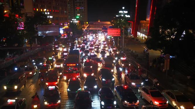 城市拥堵交通车辆行驶航拍