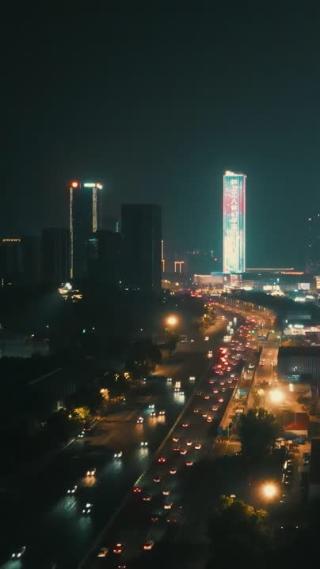 城市航拍济南城市夜景交通竖屏