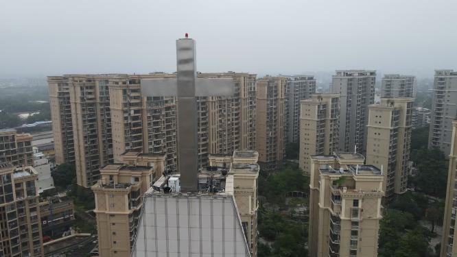 基都教教堂十字架航拍