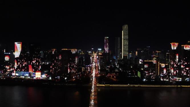 湖南长沙城市夜景灯光航拍