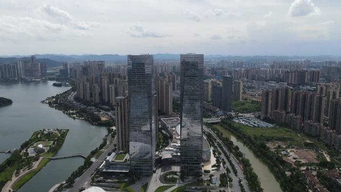 湖南长沙梅溪湖金茂双塔航拍