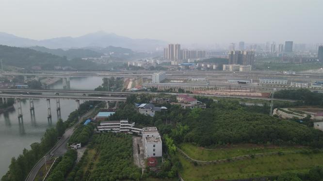 火车高速公路高架桥航拍