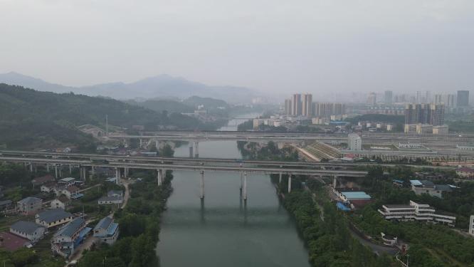 火车高速公路高架桥航拍