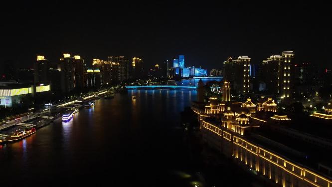 福州城市夜景交通灯光航拍
