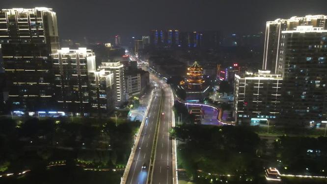 福建漳州夜景交通航拍