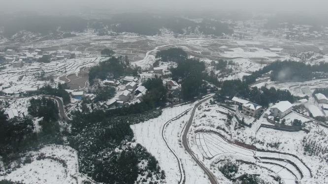 航拍冬天南方雪景