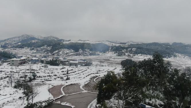 航拍冬天南方雪景