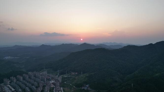 城市日落晚霞夕阳航拍