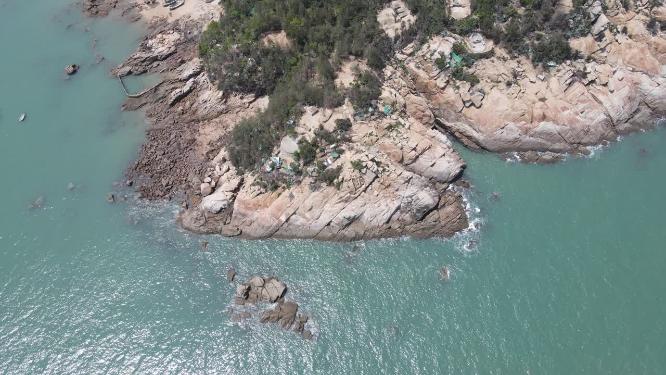 大海海浪沙滩礁石岛屿航拍