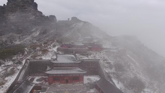 贵州梵净山5A景区雪景航拍