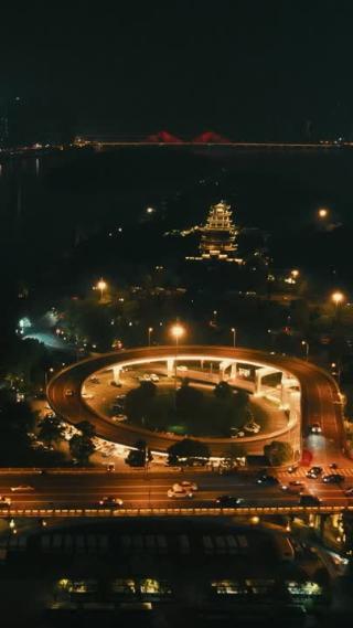 湖南长沙城市夜景灯光航拍
