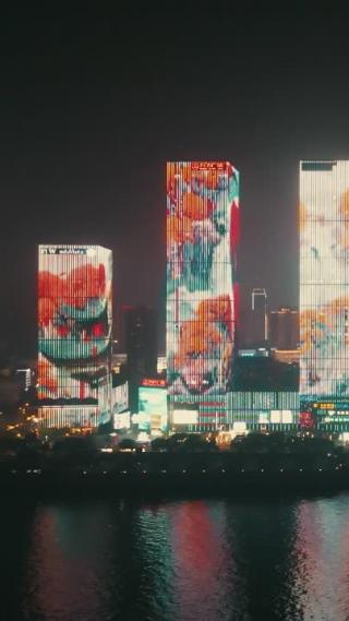 湖南长沙城市夜景灯光航拍