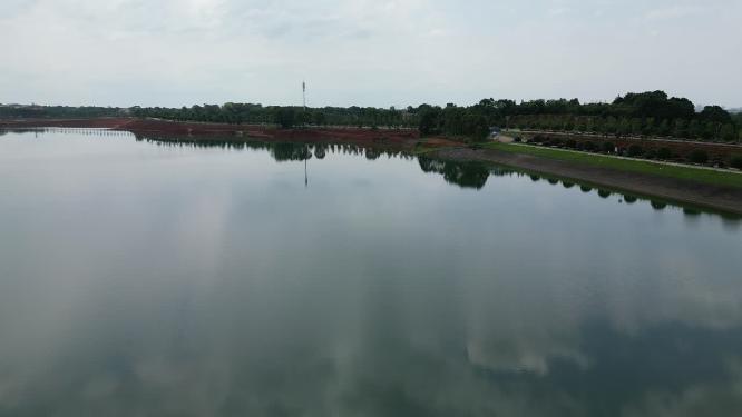 旅游景区常德市清水湖旅游区4A景区大坝航拍