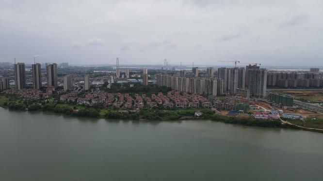 湖南岳阳城市建设洞庭湖航拍
