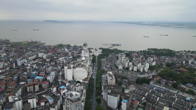 湖南岳阳城市建设洞庭湖航拍