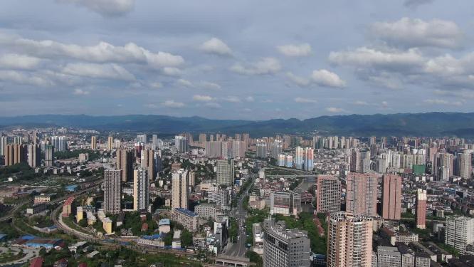 湖南怀化城市蓝天白云城市风光航拍