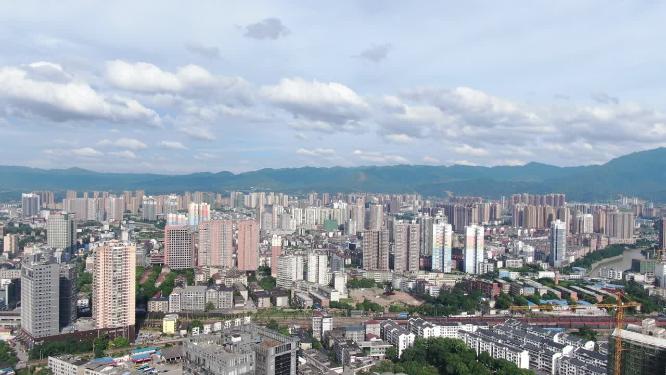 湖南怀化城市蓝天白云城市风光航拍