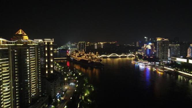 福建福州闽江两岸夜景灯光航拍
