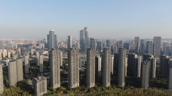 航拍南京河西商务建筑CBD金融中心