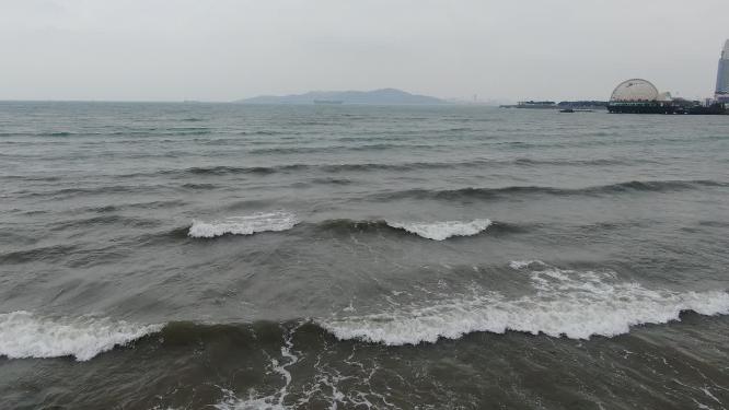 大海海浪沙滩礁石岛屿航拍