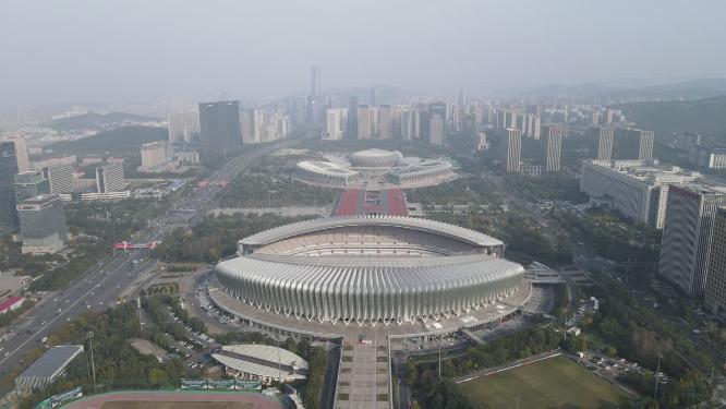 航拍山东济南奥体中心体育馆