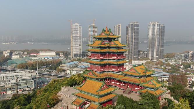 航拍江苏南京阅江楼地标建筑