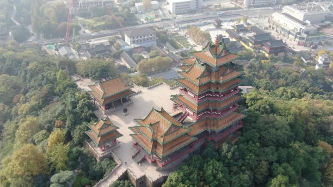 航拍江苏南京阅江楼地标建筑